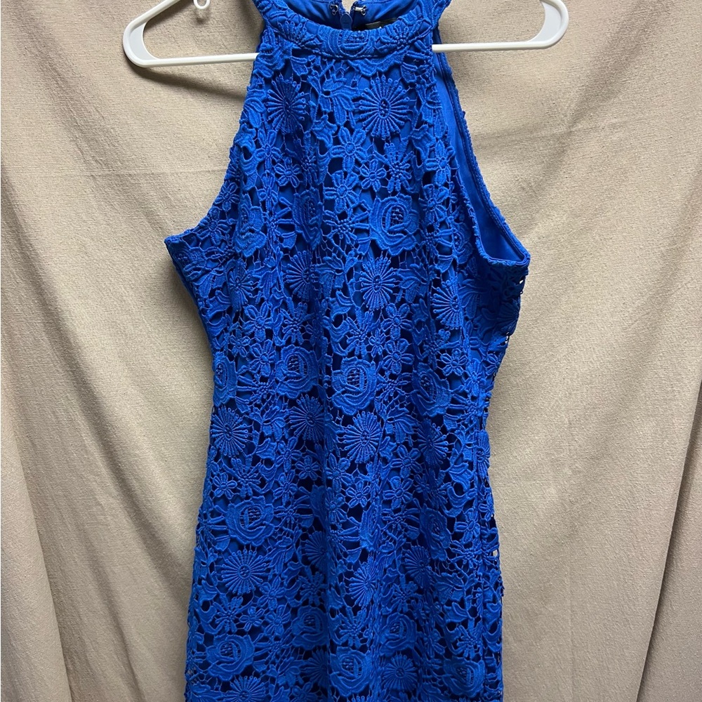 Lulu's Blue Sheath Halter Mini Dress